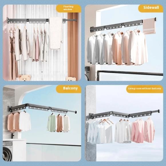 Aluminum Wall Mounted Drying Rack Retractable 3/2/1 Fold Suction Cup Clothes Racks