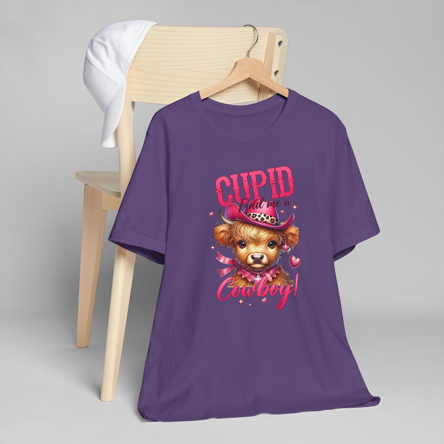 Valentines Day - Gift-T-Shirt/Cupid-Find Me A Cowboy/Cute and Sweet Brown Highland Cow