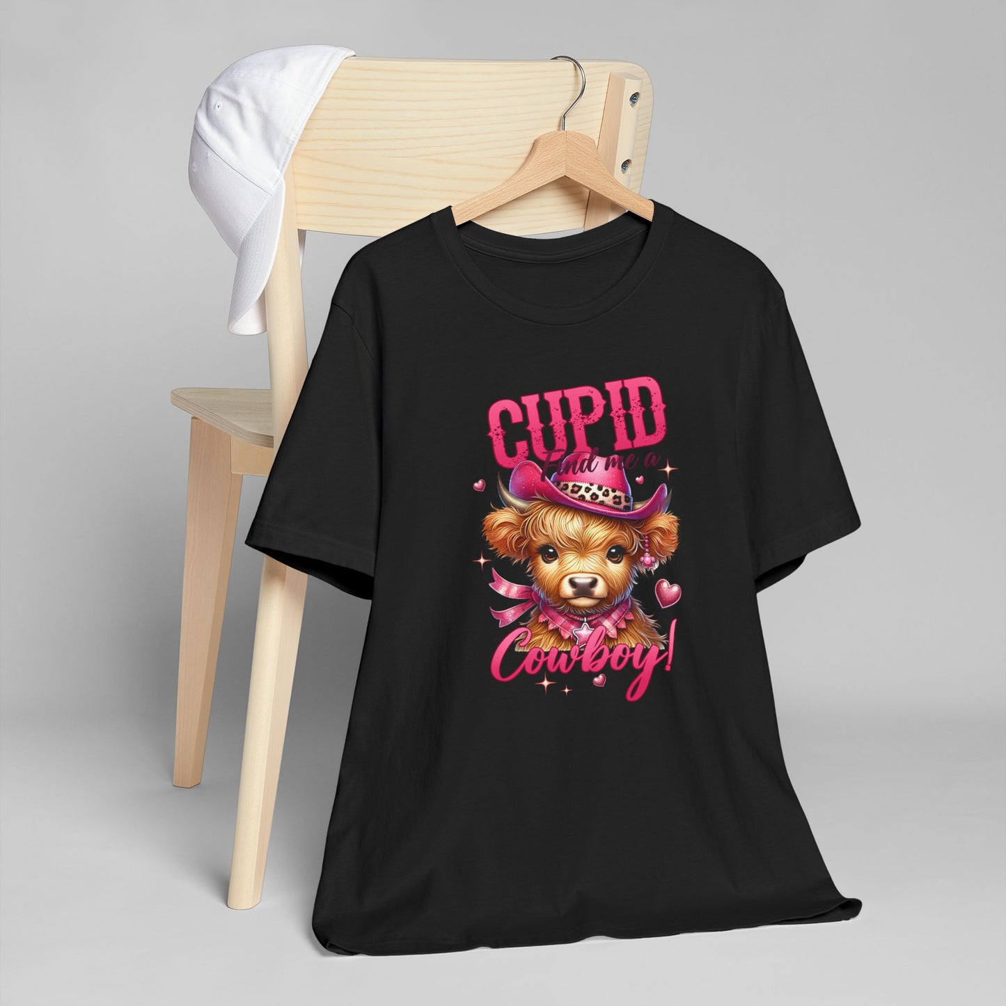 Valentines Day - Gift-T-Shirt/Cupid-Find Me A Cowboy/Cute and Sweet Brown Highland Cow