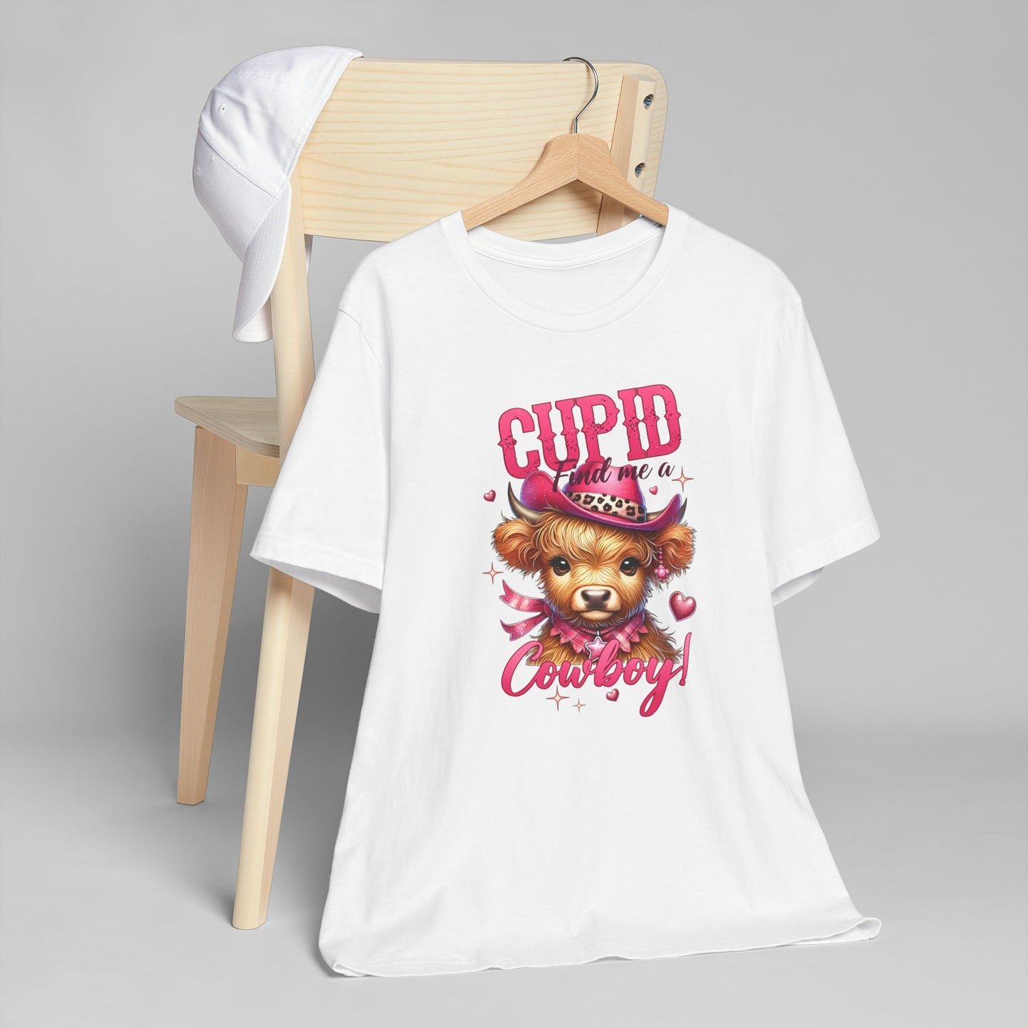 Valentines Day - Gift-T-Shirt/Cupid-Find Me A Cowboy/Cute and Sweet Brown Highland Cow